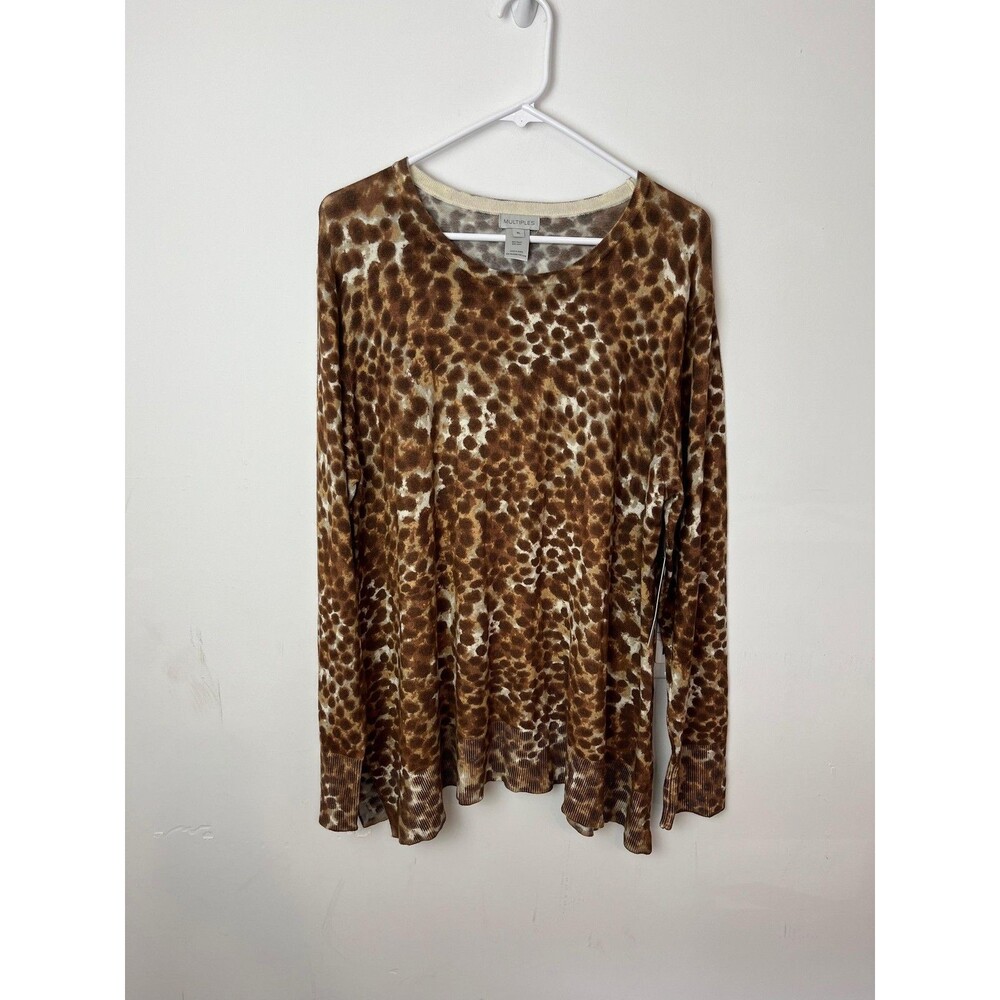 Multiples Shirt Womens XL Brown Animal Print Long Sleeve‎ Knit Tunic M42114KM